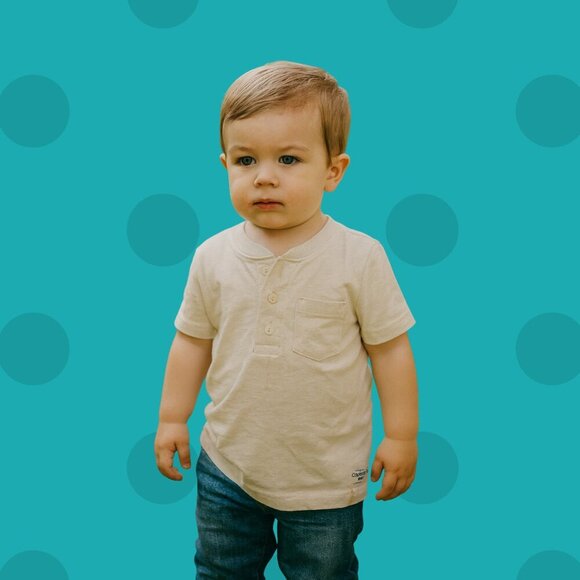 OshKosh B’gosh Toddler Boys Beige Henley Short Sleeve Tee (Size 2T) - Picture 1 of 7